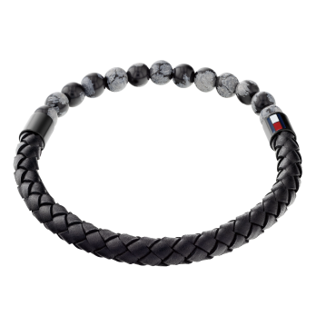 Pulseira Sodalite E Pele Preta Tommy Hilfiger