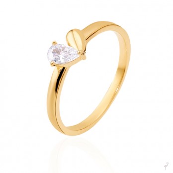 Anel Link Coração  Prata Dourada