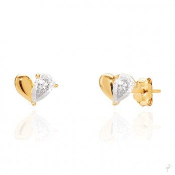 Brincos Link Coração  Prata Dourada