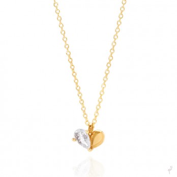 Colar Link Coração  Prata Dourada