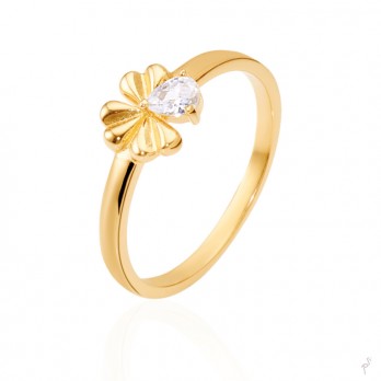 Anel Link Trevo  Prata Dourada