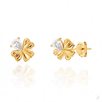 Brincos Link Trevo  Prata Dourada