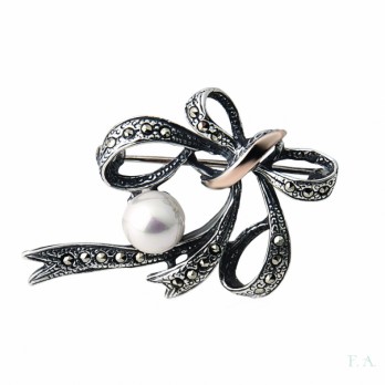 ALFINETE Laço  PRATA E OURO 9K