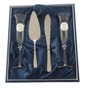 COPOS CRISTAL CASAMENTO COM PÁ E FACA DE BOLO