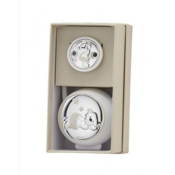 Set Porta + Corrente Chupeta Ursinho  PVD/PRATEADO