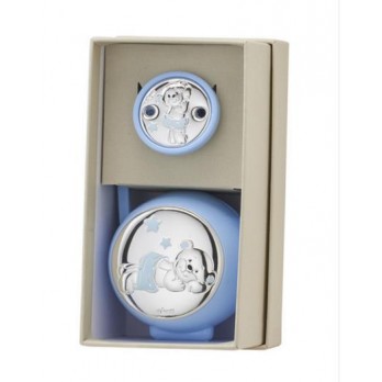 Set Porta + Corrente Chupeta Ursinho  PVD/PRATEADO
