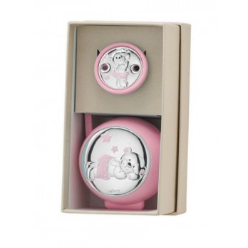 Set Porta + Corrente Chupeta Ursinho  PVD/PRATEADO