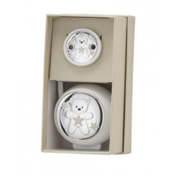 Set Porta + Corrente Chupeta Ursinho  PVD/PRATEADO