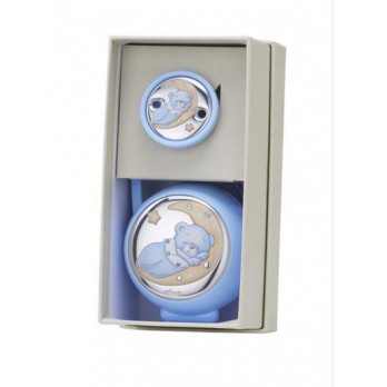 Set Porta + Corrente Chupeta Ursinho  PVD/PRATEADO