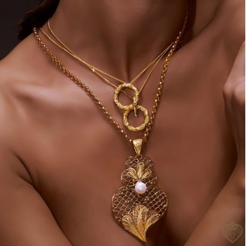 Coração Filigrana - Felicidade  PRATA DOURADA