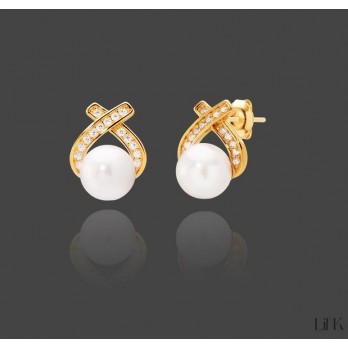 Brincos LINK com Zircónias e Pérola Prata dourada