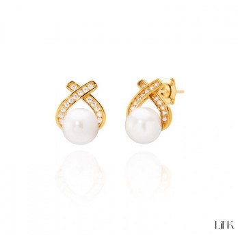 Brincos LINK com Zircónias e Pérola Prata dourada