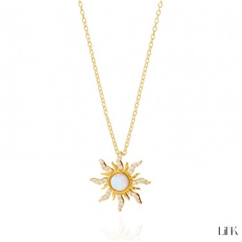 Colar Link Sol Com Zircónias Prata dourada