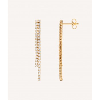Brincos Bonnie 18 kt banhado a ouro dupla tira com zirconias