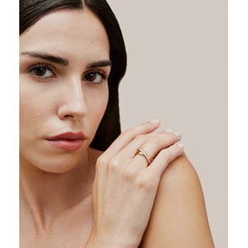 Anel Banhado 18 Kt Dupla Faixa Cruzada Planície e Zircônia