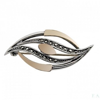 Alfinete FA Marcassites   PRATA E OURO 9K