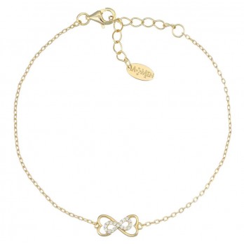 Pulseira Infinito e Coração  Prata Dourada  Amen Jewelry
