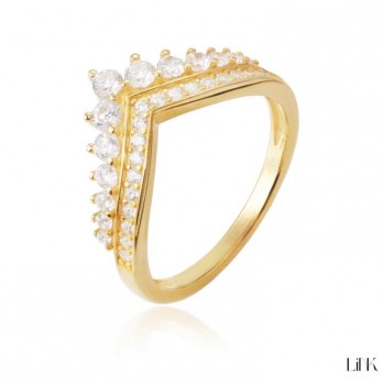 Anel Link com Zircónias - Coroa  Prata Dourada