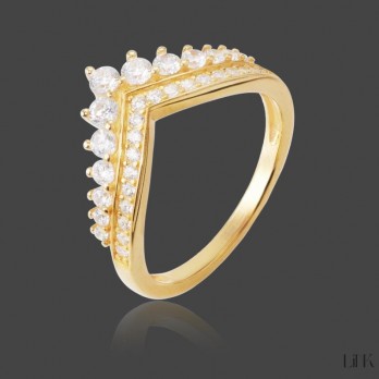Anel Link com Zircónias - Coroa  Prata Dourada