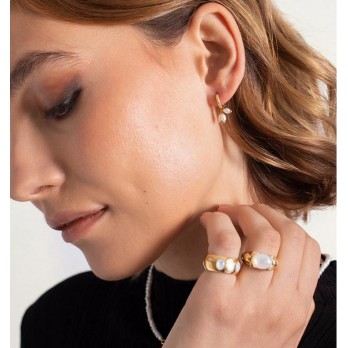 Argolas Prata Dourada Pearl Drops MESH ARG0001