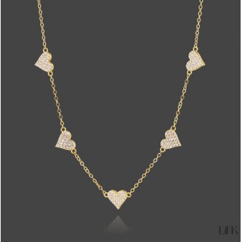 Colar Corações link Prata Dourada