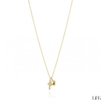 Colar Coração + Cruz Link Prata Dourada