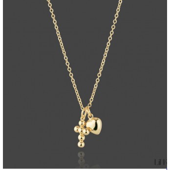 Colar Coração + Cruz Link Prata Dourada