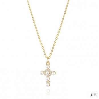 COLAR CRUZ Link Prata Dourada