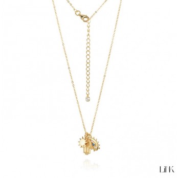 Colar Sol+ Mão Fátima + Olho Prata Dourada Link