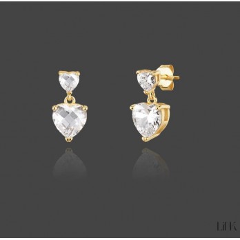 Brincos Coração Duplo Link Prata Dourada