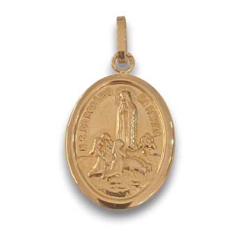 Medalha  Nª Srª de Fátima com duas faces OURO 19K