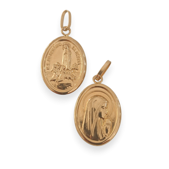 Medalha  Nª Srª de Fátima com duas faces OURO 19K