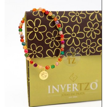 Pulseira em Prata Dourada com Pedras Ágata  Para Madrinhas