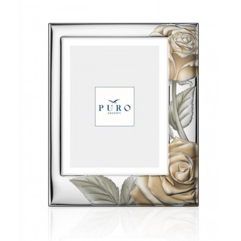 Moldura Dhome Com Esmalte e Rosas  PVD/PRATEADO