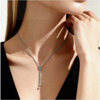 Colar de nó de amor  Prata Dourada  Amen Jewelry CLNOMBB