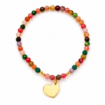 Pulseira  Coração Personalizável Professora & Auxiliar - Pedras Ágata
