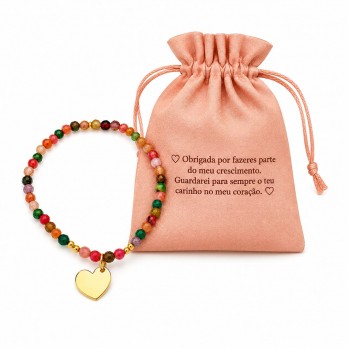 Pulseira  Coração Personalizável Professora & Auxiliar - Pedras Ágata