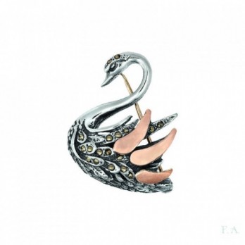 ALFINETE CISNE PRATA E OURO 9K